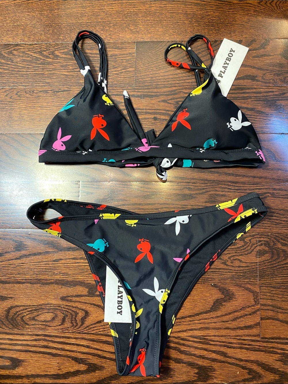 Brand New Vintage Playboy Swimwear 2piece Bikini Set black L